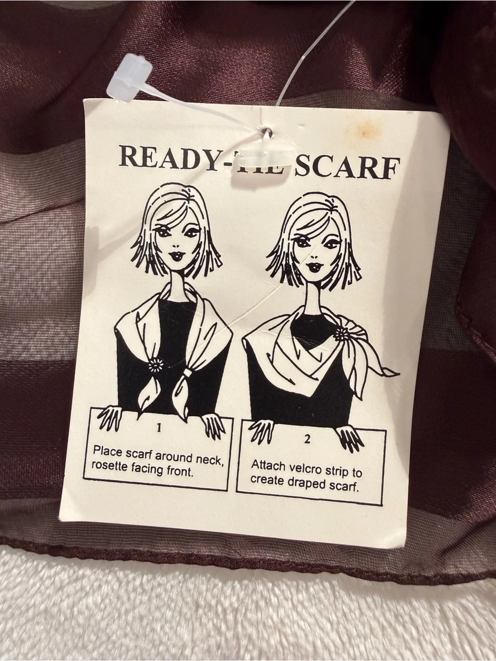 NWT Vintage Cejon Ready-Tie Scarf Sheer Stripe Wrap Shawl Brown Rosette Velcro